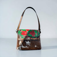 Rosses tooled leather & cowhide shoulder bag