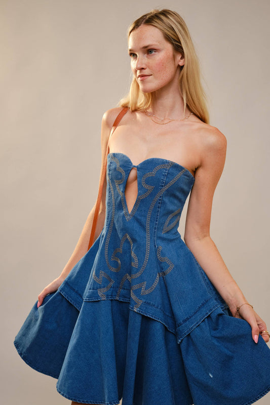 Western Dark Wash Ruffle Dress