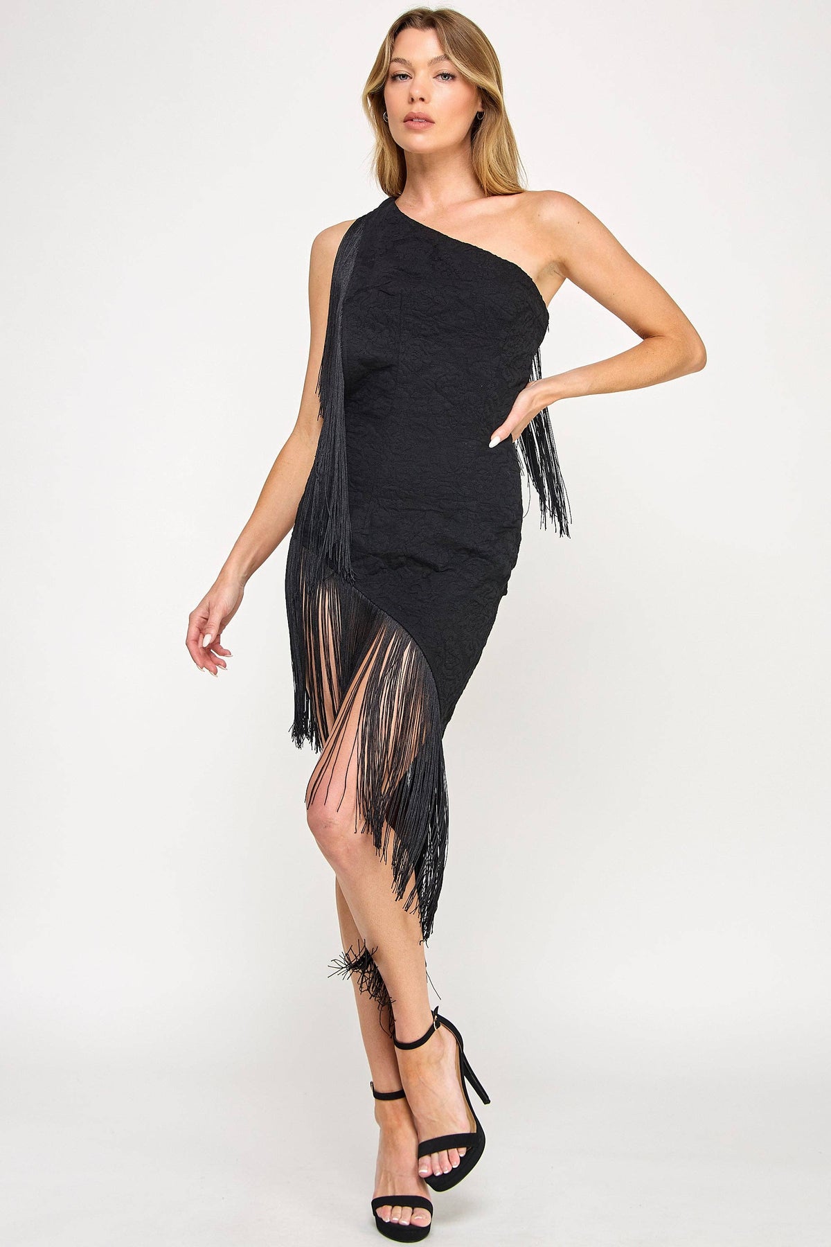 Mave Mini Dress - Crochet One Shoulder Fringe Lace