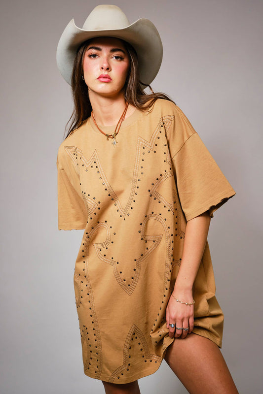 Studded Western T-Shirt Dress