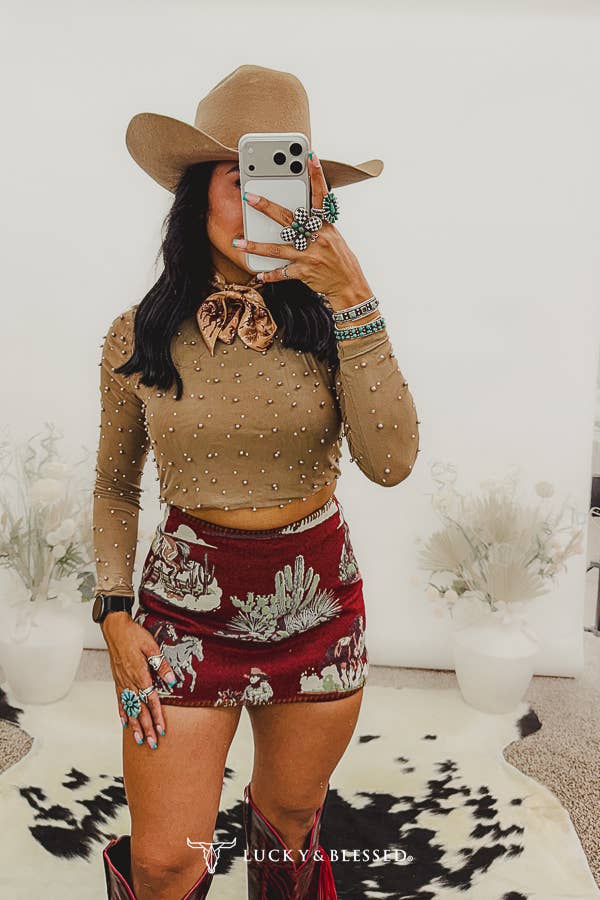 Jacquard Horse Western Buck-Stitch Skort