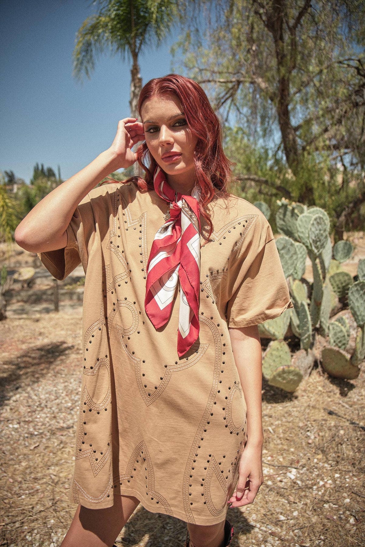 Studded Western T-Shirt Dress
