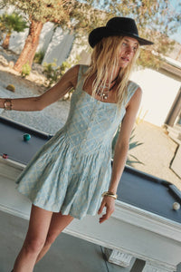 Floral-Embroidered Tiered-Ruffle Corset Romper
