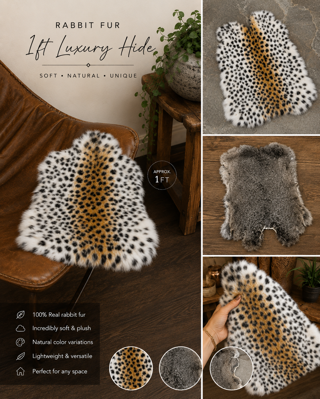 White rabbit fur hide