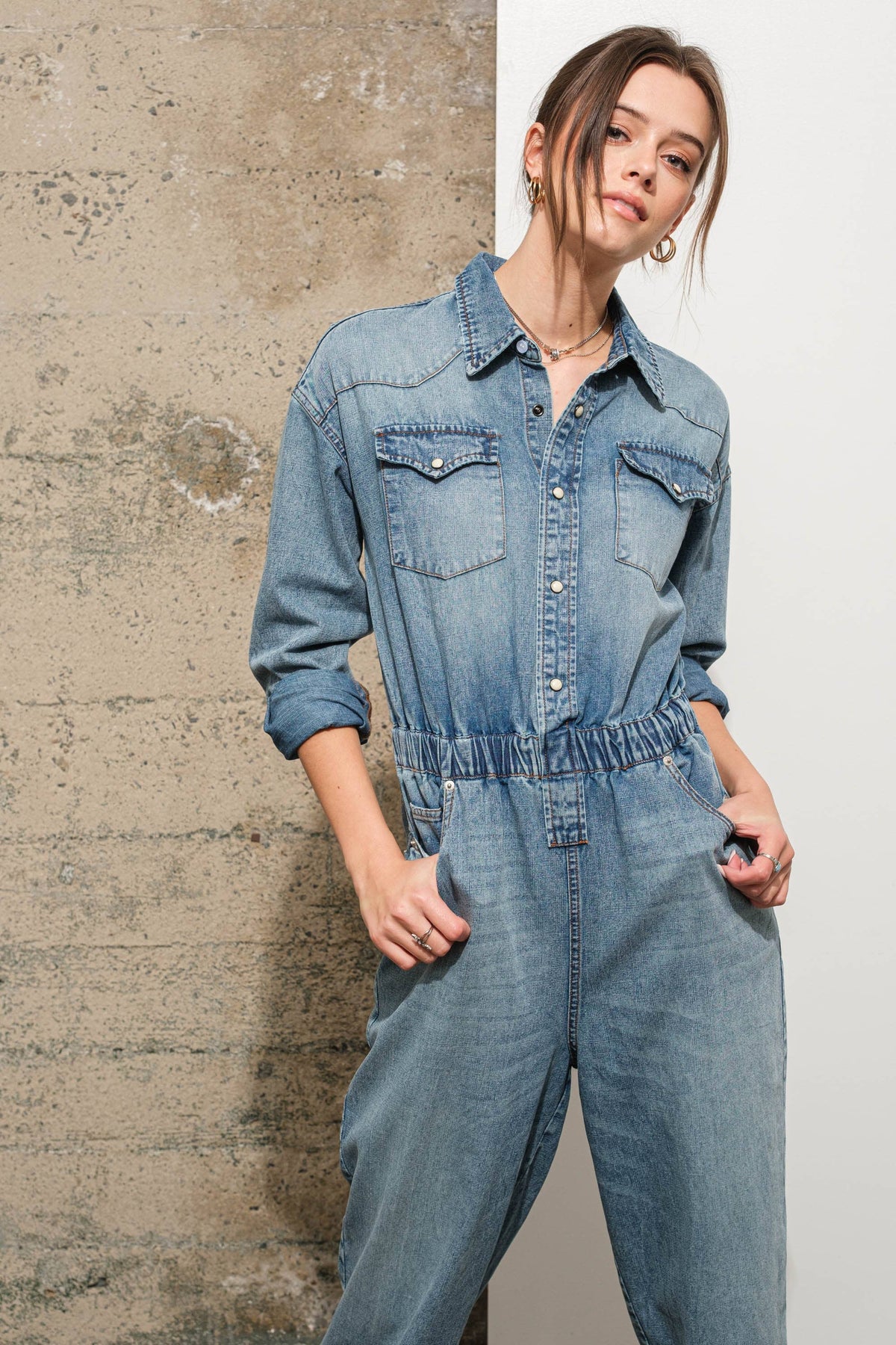Western Yoke Pocket Denim Jumpsuit