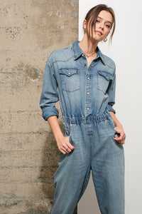 Western Yoke Pocket Denim Jumpsuit