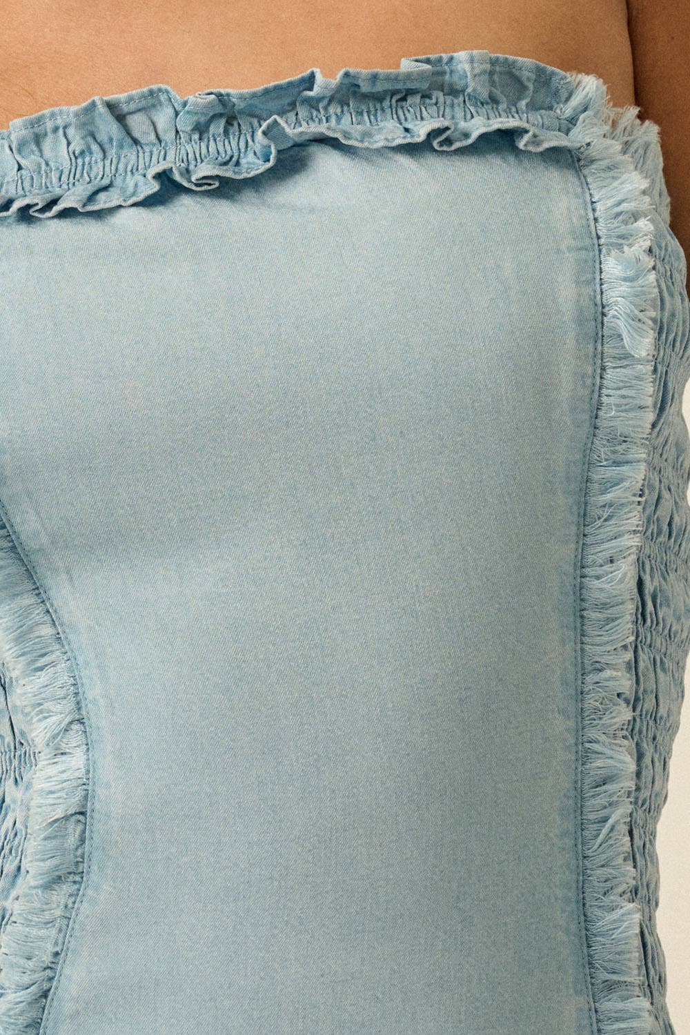 Tencel Denim Smocked Strapless Mini Tube Dress