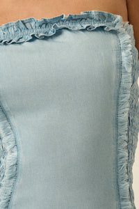 Tencel Denim Smocked Strapless Mini Tube Dress