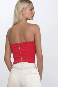 CROPPED BUSTIER TUBE DENIM TOP