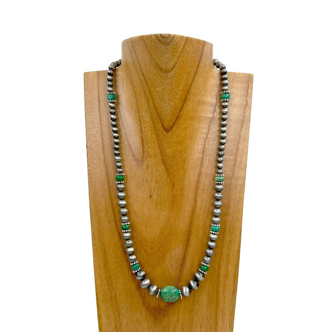 Navajo Pearl with Green Turquoise Stone Bead Necklace