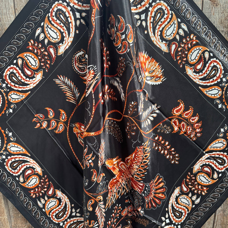 Black and Orange Floral Wild Rag - Western Scarf