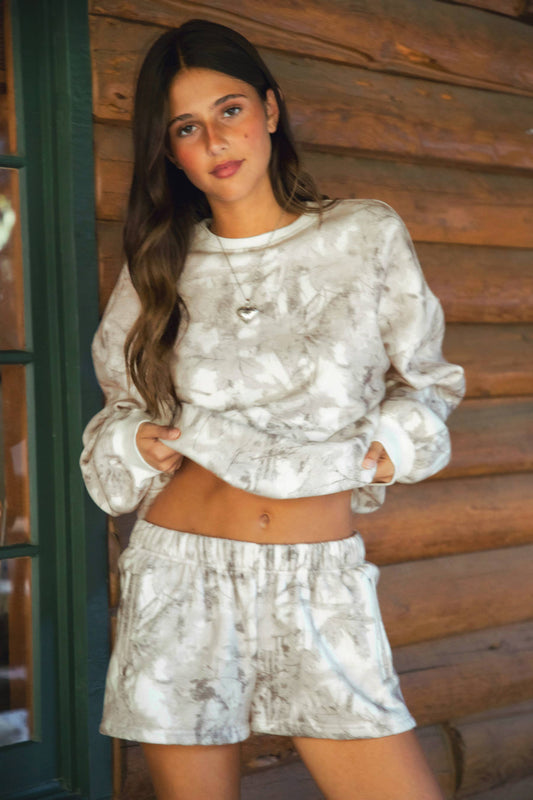 Avery Light  Camo Lounge Fleece Mid Rise Shorts