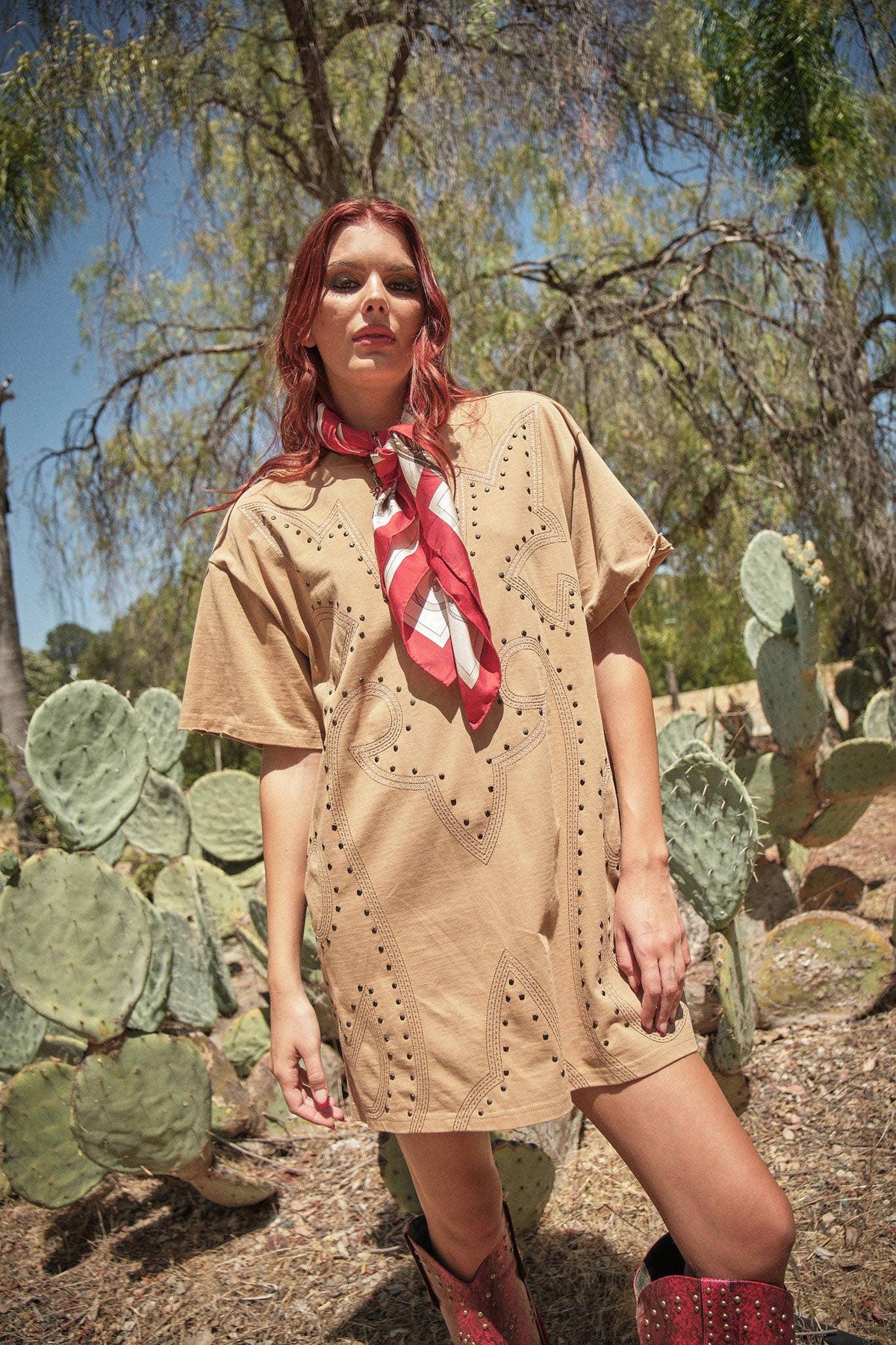 Studded Western T-Shirt Dress