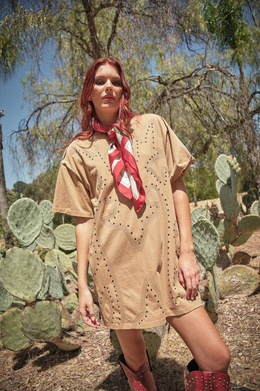 Studded Western T-Shirt Dress