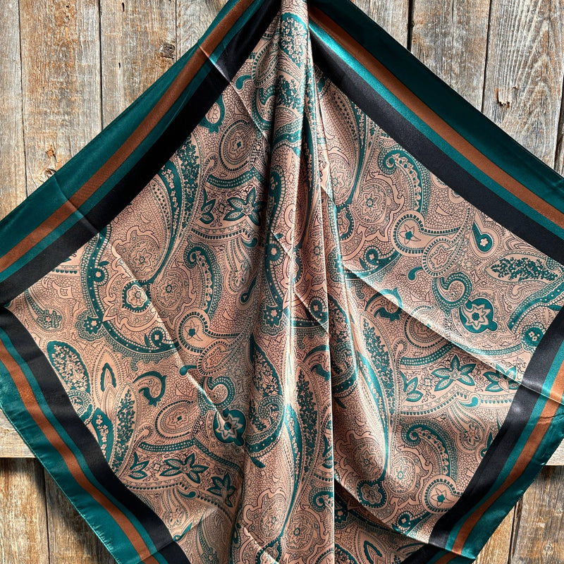Emerald and Tan Paisley Wild Rag - Western Scarf