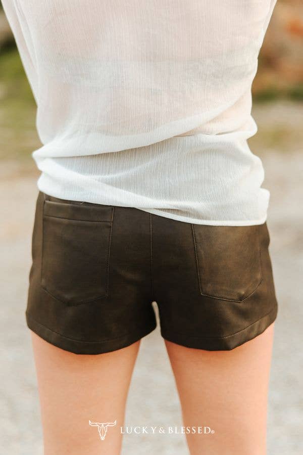 Brown Faux Leather Lace-Up Studded Shorts