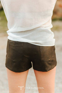 Brown Faux Leather Lace-Up Studded Shorts