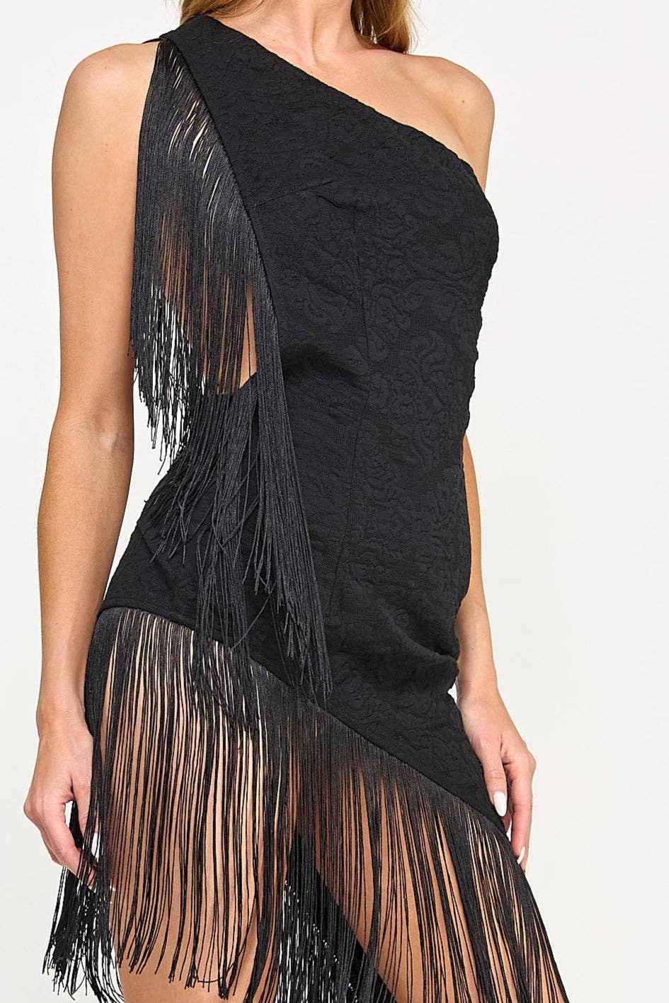 Mave Mini Dress - Crochet One Shoulder Fringe Lace