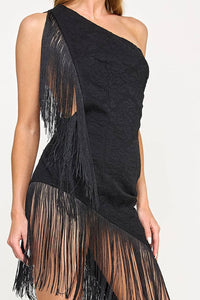 Mave Mini Dress - Crochet One Shoulder Fringe Lace