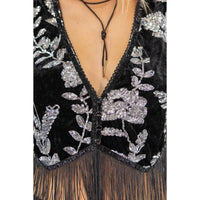 KYRA SEQUIN VELVET FRINGE VEST