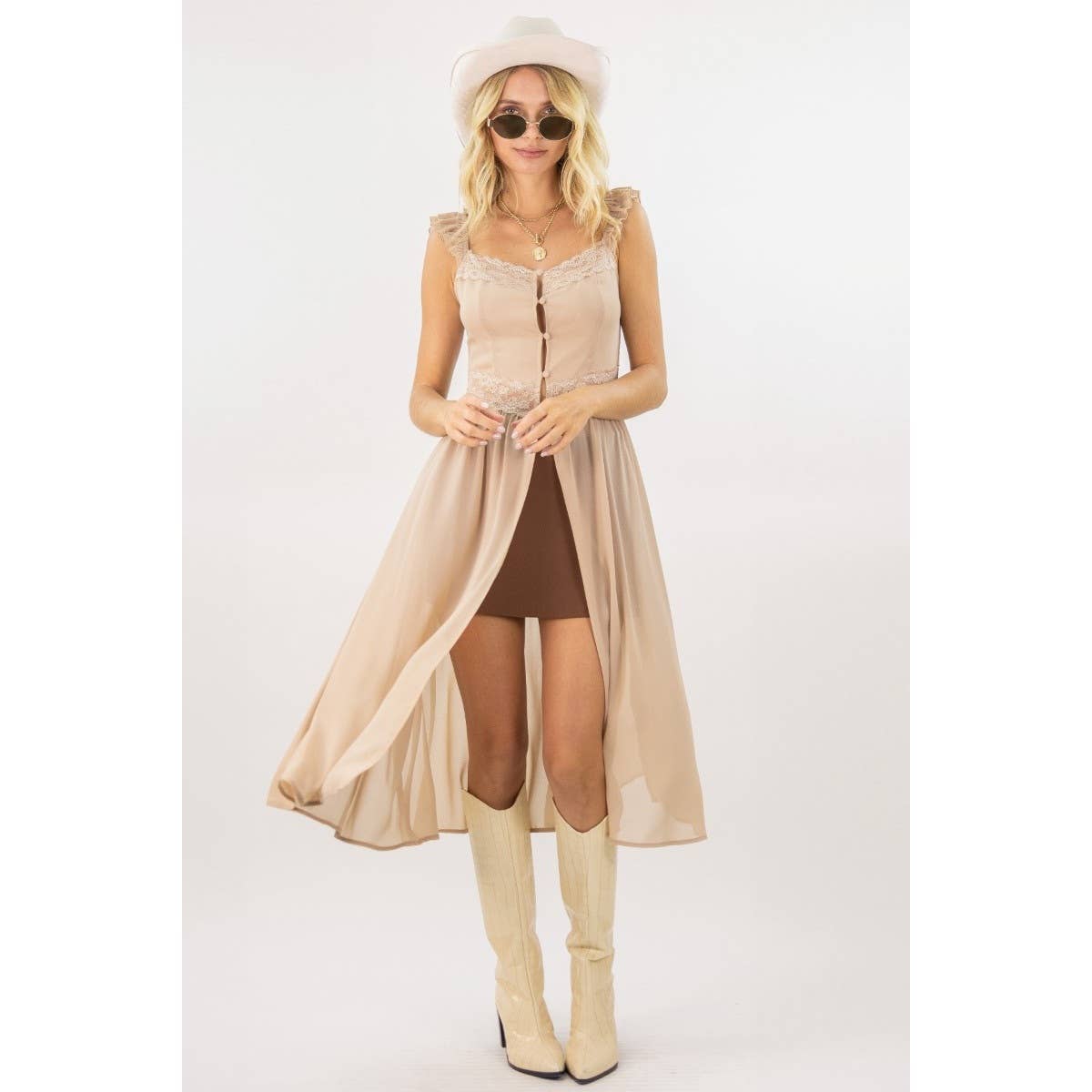 SONORA CHIFFON BUTTON OPEN LONG TANK