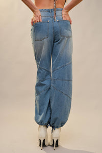 Metal Stud Drawstring Hem Jeans