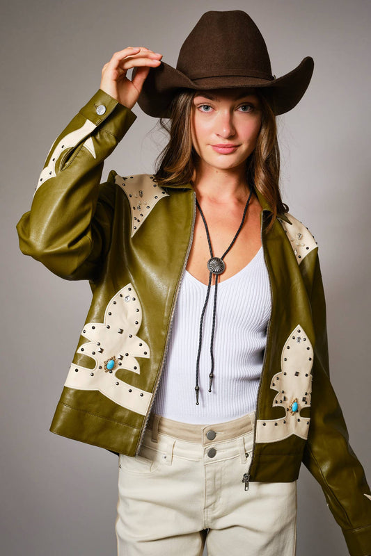 Studded Oversized Zip-Up Jacket