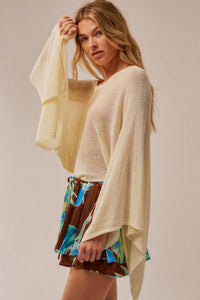 Sheer Lightweight Knit Cropped Poncho Sweater