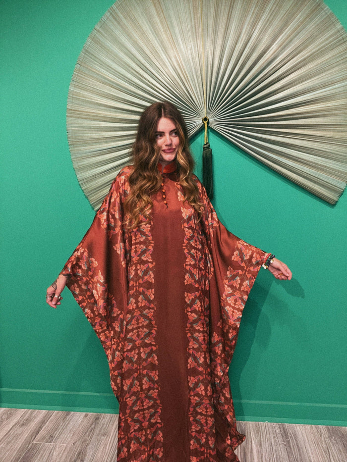 LONDON BRONZE GARDEN - LONG KAFTAN-SATIN