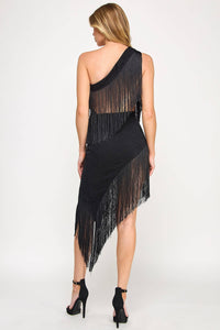Mave Mini Dress - Crochet One Shoulder Fringe Lace
