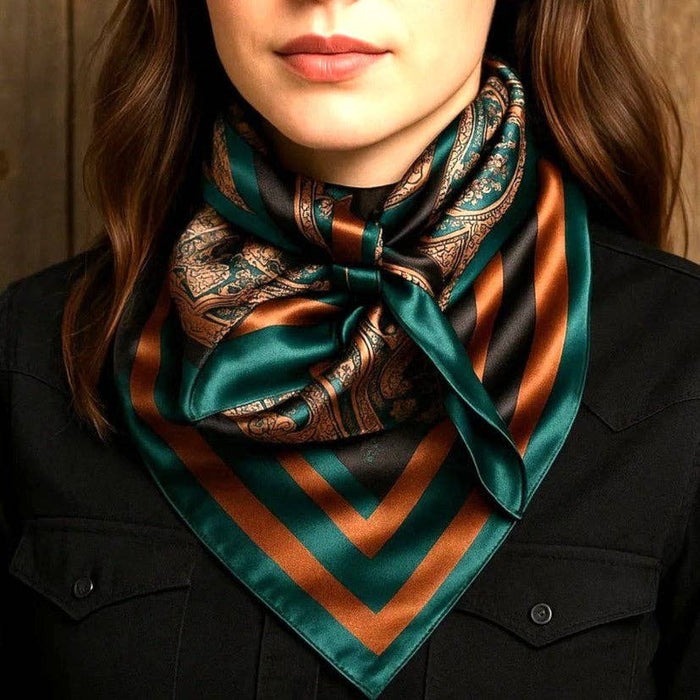 Emerald and Tan Paisley Wild Rag - Western Scarf