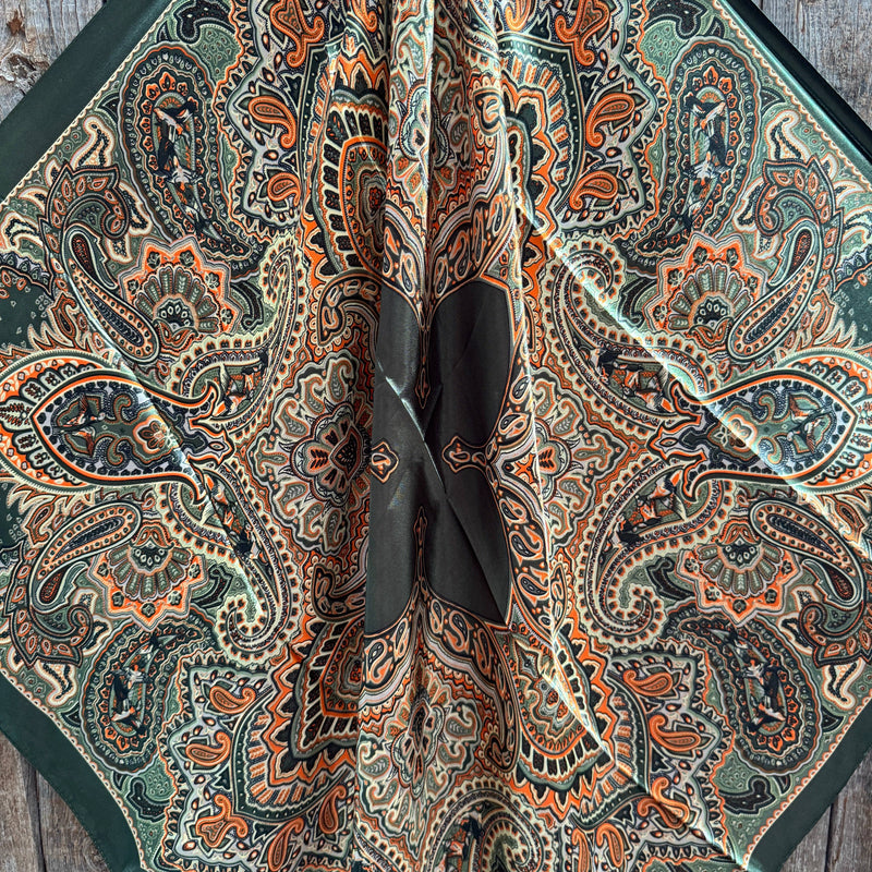 Olive Green and Orange Paisley Wild Rag - Western Scarf