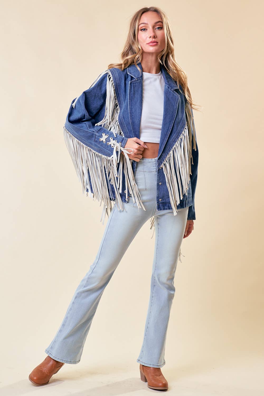 FRINGED DENIM BLAZER