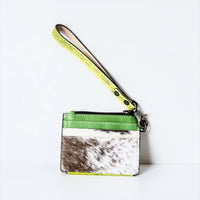 Green yellow tooled leather wristlet wallet