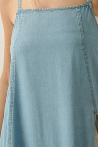 Tencel Denim A-Line Open-Back Leg-Out Maxi Dress