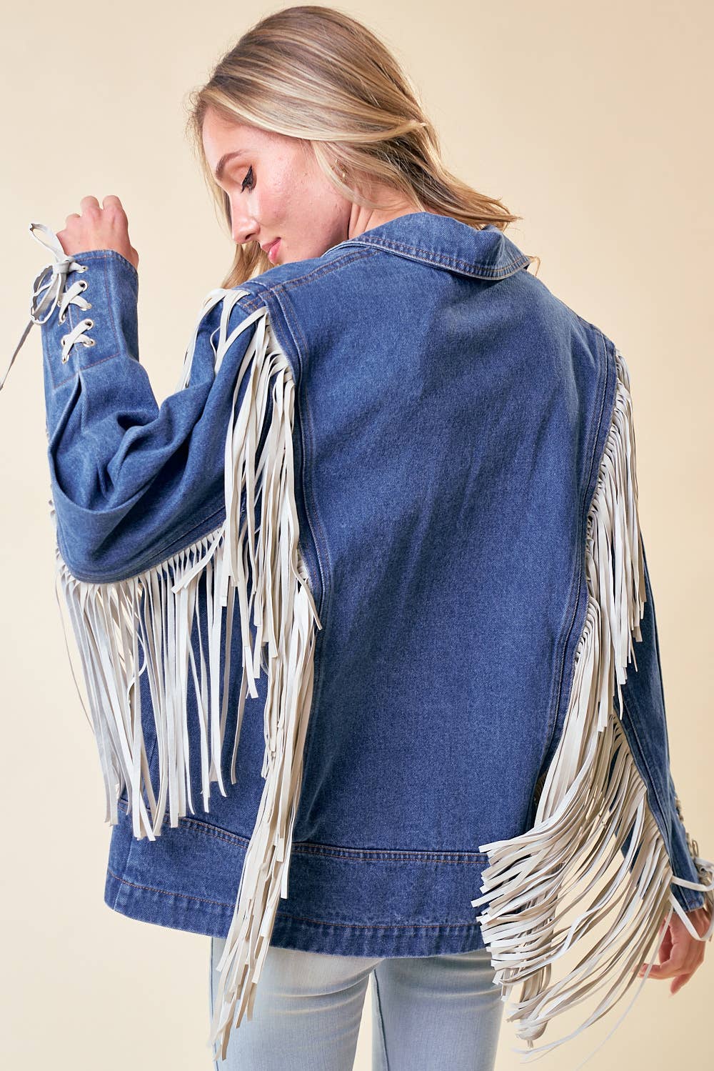 FRINGED DENIM BLAZER