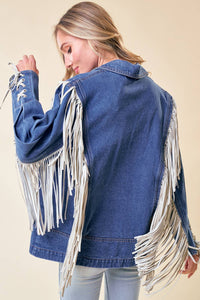 FRINGED DENIM BLAZER