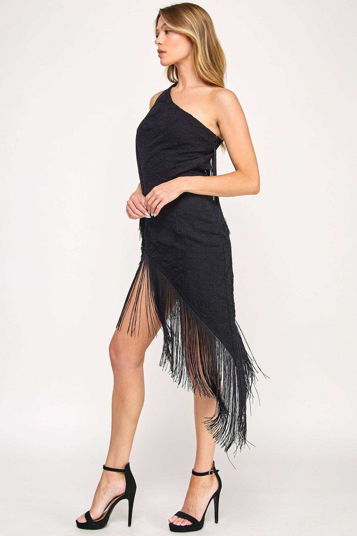 Mave Mini Dress - Crochet One Shoulder Fringe Lace