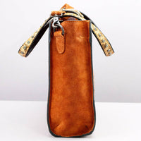 Genuine Suede Tote Bag with Boot Stitching and Rivet Accents