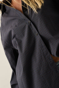 Plaid Button-Front Collared Long-Sleeve Oversize Shirt