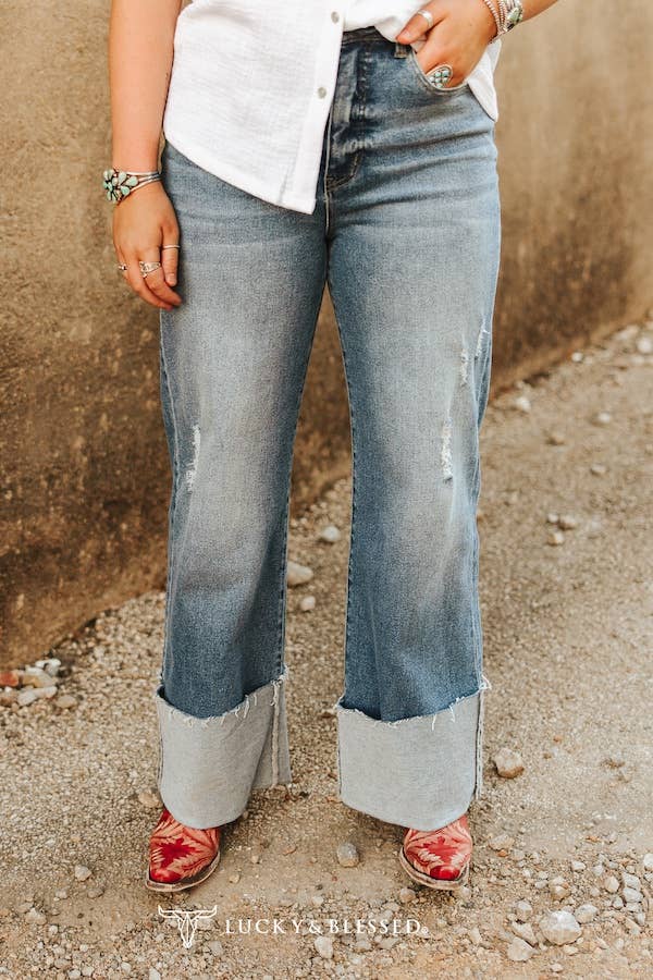 MidWash HighRise Cuffed Trouser Jeans