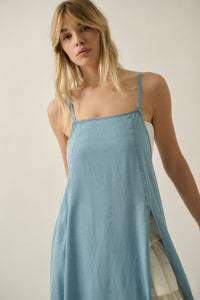 Tencel Denim A-Line Open-Back Leg-Out Maxi Dress