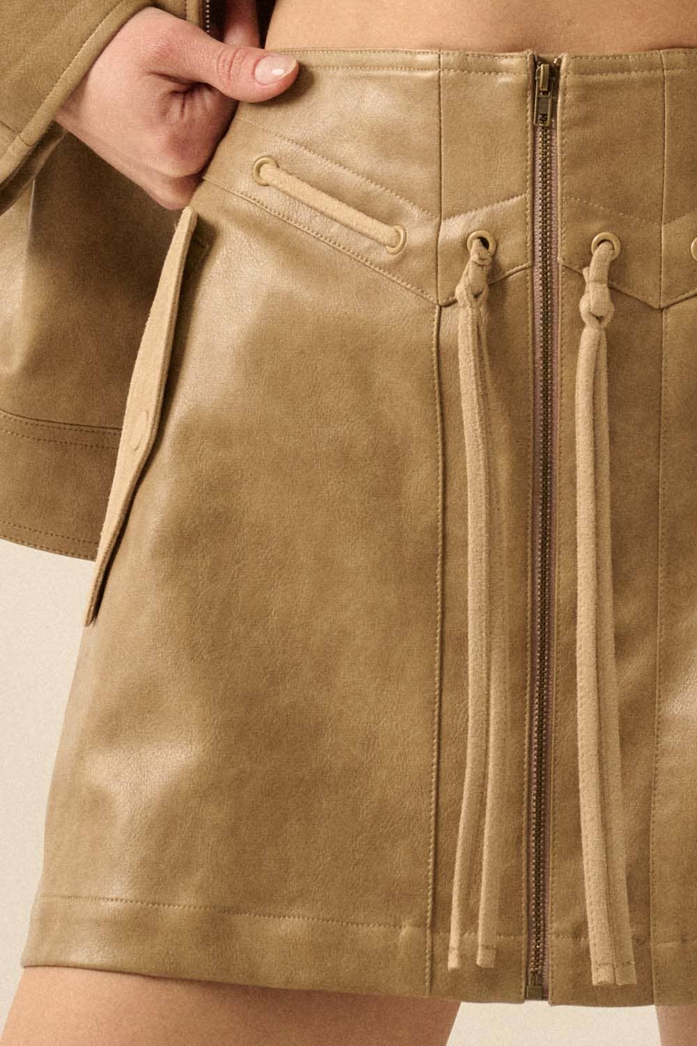 Faux Leather and Suede Zip-Up Mini Skirt