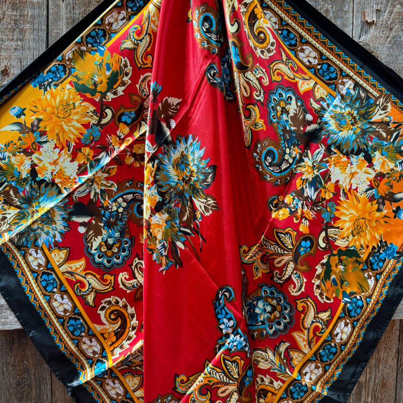 Black and Red Floral Paisley Wild Rag - Western Scarf