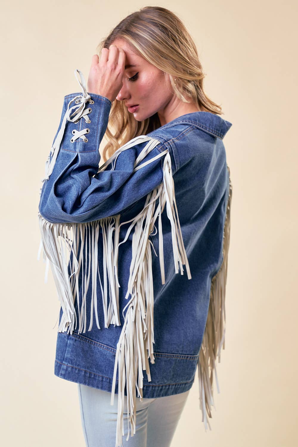 FRINGED DENIM BLAZER