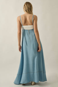 Tencel Denim A-Line Open-Back Leg-Out Maxi Dress