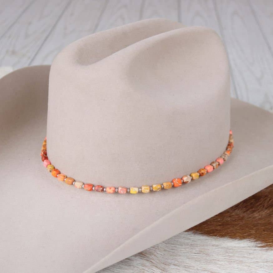 Chunky Orange Stone Hat Band - Terracotta