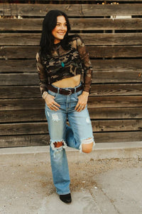 Light Wash High Rise Distressed Bootcut Jeans (33.5in)