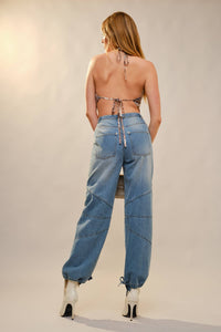 Metal Stud Drawstring Hem Jeans
