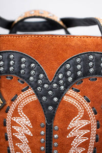 Genuine Suede Tote Bag with Boot Stitching and Rivet Accents